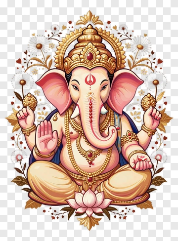 Ganesha With Lotus And Jewelry PNG