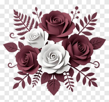 Maroon And White Paper Roses Bouquet PNG