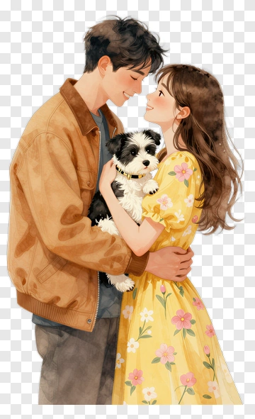 Couple Holding A Puppy Together PNG