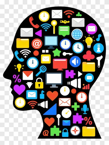 Human Head Silhouette With Digital Icons PNG