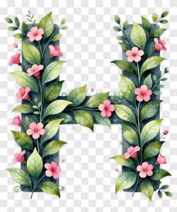 Floral Letter H Design PNG