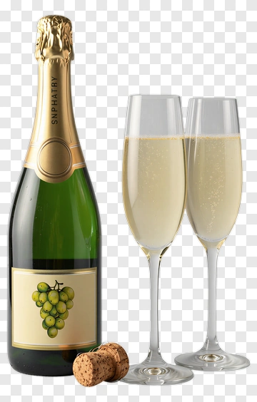 Champagne Bottle With Two Flute Glasses PNG