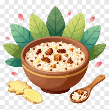 Rice Porridge With Ginger And Spoon PNG