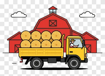Yellow Truck With Hay Bales PNG