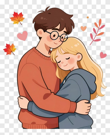 Couple Hugging In Autumn PNG