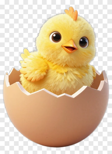 Cute Yellow Chicken Hatching From Egg PNG
