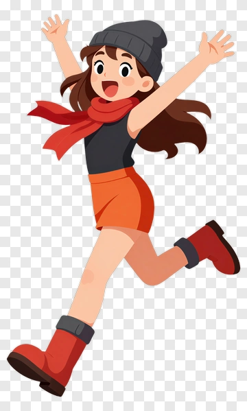 Joyful Girl Jumping In Cartoon Style PNG