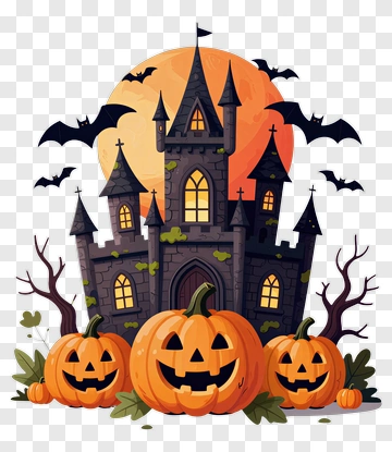 Halloween Castle With Jack-o'-lanterns PNG