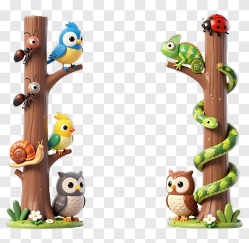 Cartoon Animals On Trees PNG