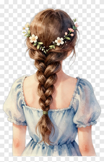 Girl With Flower Crown And Braided Hair PNG