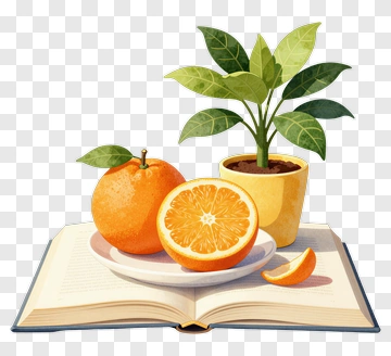 Orange And Plant On Open Book PNG