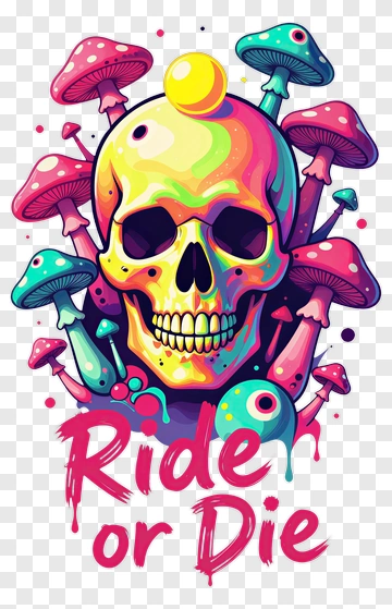 Skull With Mushrooms And Text PNG