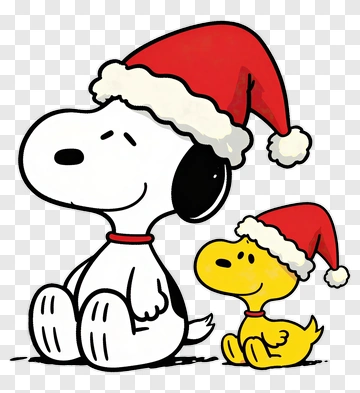 Snoopy And Woodstock In Santa Hats PNG