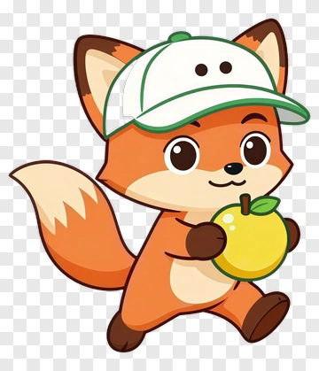 Cartoon Fox Holding Apple PNG