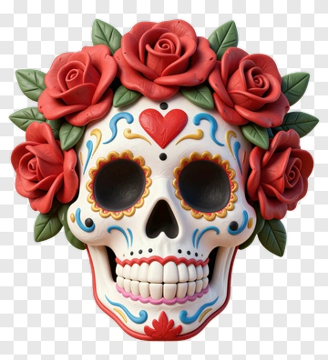 Sugar Skull With Red Roses PNG