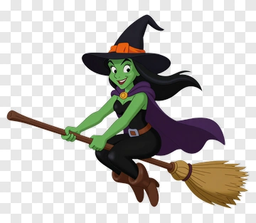 Green Witch Flying On Broom PNG
