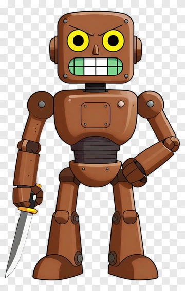 Angry Robot Holding Knife PNG