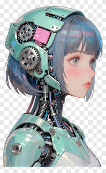 Cybernetic Girl With Mechanical Head PNG