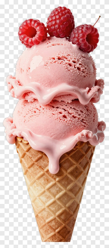 Pink Ice Cream With Raspberries PNG