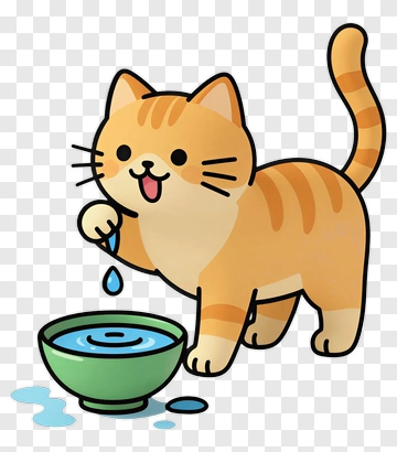 Cute Cat Drinking Water PNG