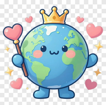 Cartoon Earth With Crown And Hearts PNG