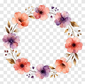 Watercolor Flower Wreath PNG