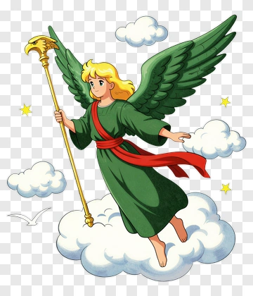 Cartoon Angel With Wings And Staff PNG