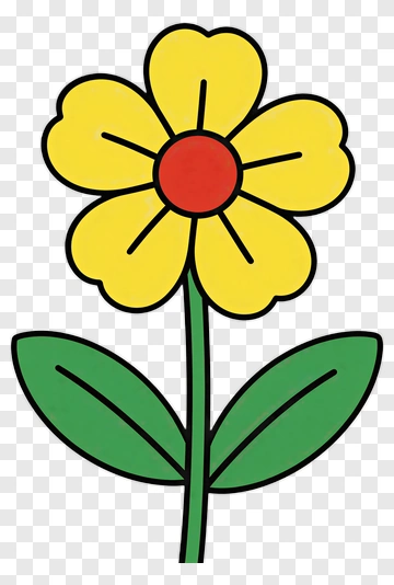 Simple Yellow Flower With Green Leaves PNG