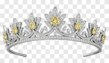 Elegant Silver Tiara With Yellow Diamonds PNG