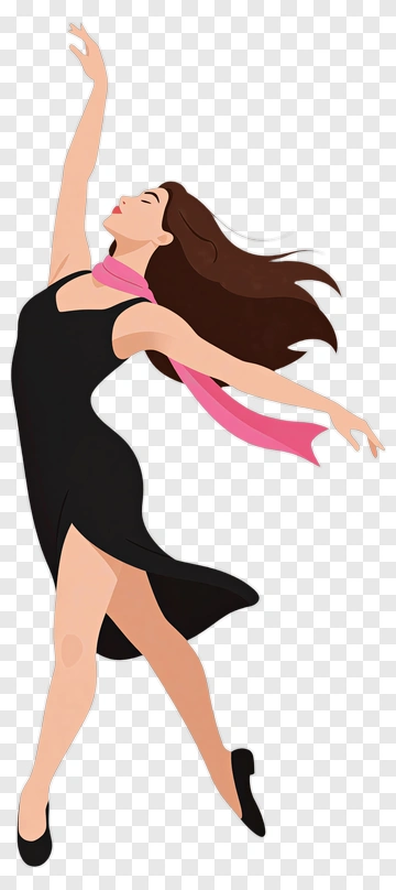Elegant Dancer In Black Dress And Pink Scarf PNG