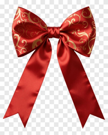 Red Ribbon Bow With Gold Pattern PNG