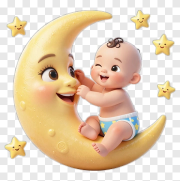 Baby On Moon With Stars PNG