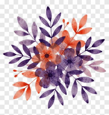 Watercolor Flower Arrangement With Purple And Orange PNG