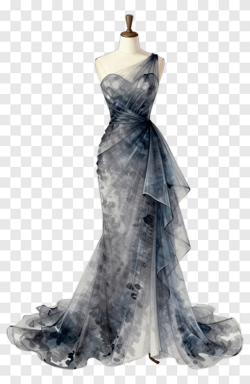 Elegant Watercolor Dress On Mannequin PNG
