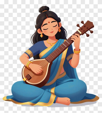 Woman Playing Sitar In Traditional Attire PNG
