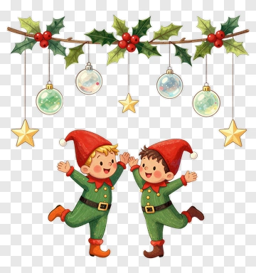 Two Joyful Christmas Elves Dancing PNG