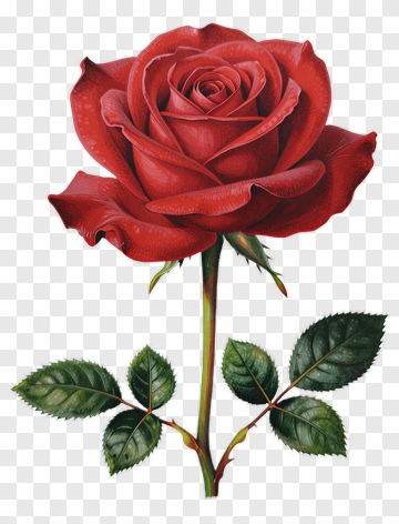 Red Rose With Stem And Leaves PNG