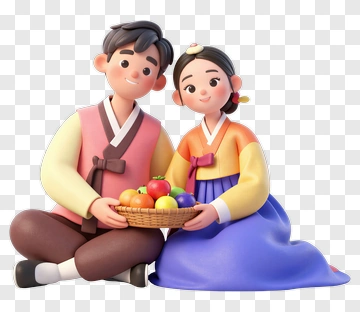 Couple In Traditional Attire With Fruit Basket PNG