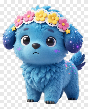 Blue Puppy With Flower Crown PNG