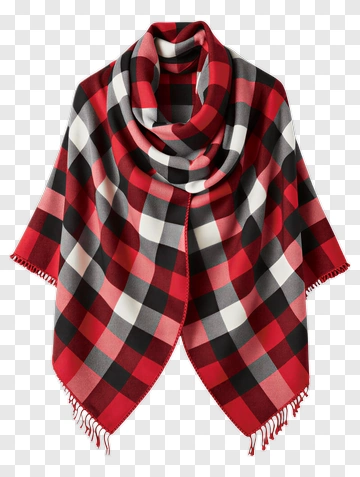 Red Black White Gray Plaid Scarf PNG
