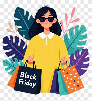 Woman Holding Black Friday Shopping Bags PNG