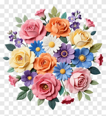 Colorful Flower Arrangement With Roses And Daisies PNG