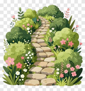 Stone Path Through A Flower Garden PNG