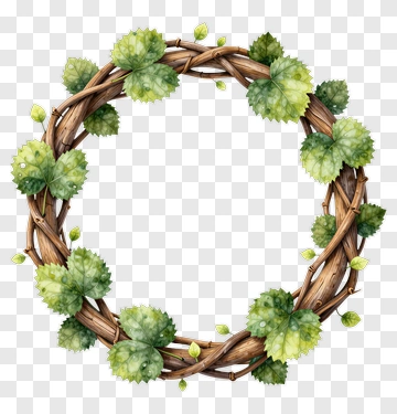 Watercolor Vine Wreath With Green Leaves PNG