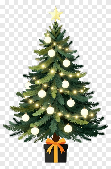 Decorated Christmas Tree With Lights And Ornaments PNG