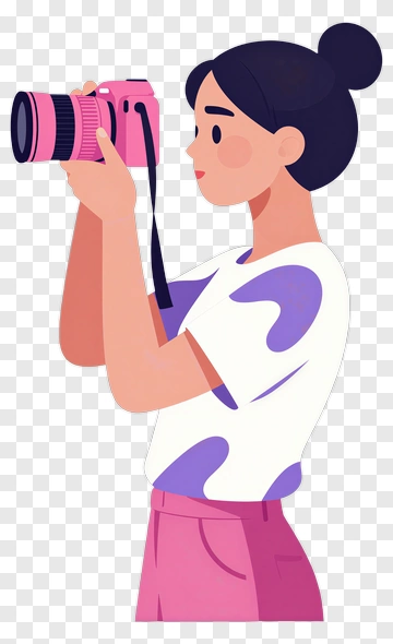 Woman Photographer With Pink Camera PNG