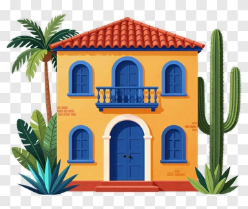 Yellow Villa With Blue Accents PNG
