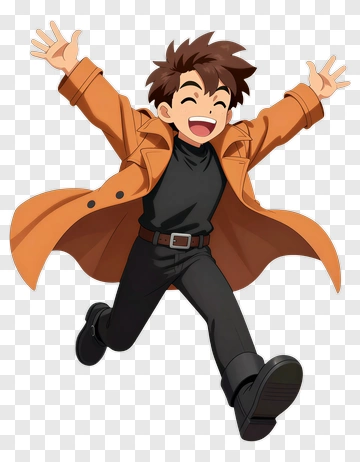 Joyful Anime Boy Jumping PNG