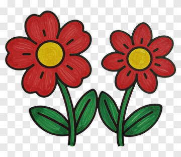 Two Red Flowers With Yellow Centers PNG