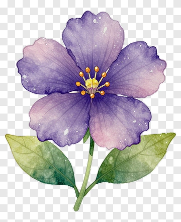 Purple Flower With Green Leaves PNG